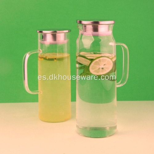 Jarra de agua de vidrio de borosilicato con tapa de acero inoxidable